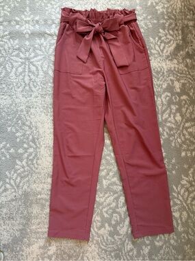 High-Waisted Mauve Paperbag Tie-Waist Pants